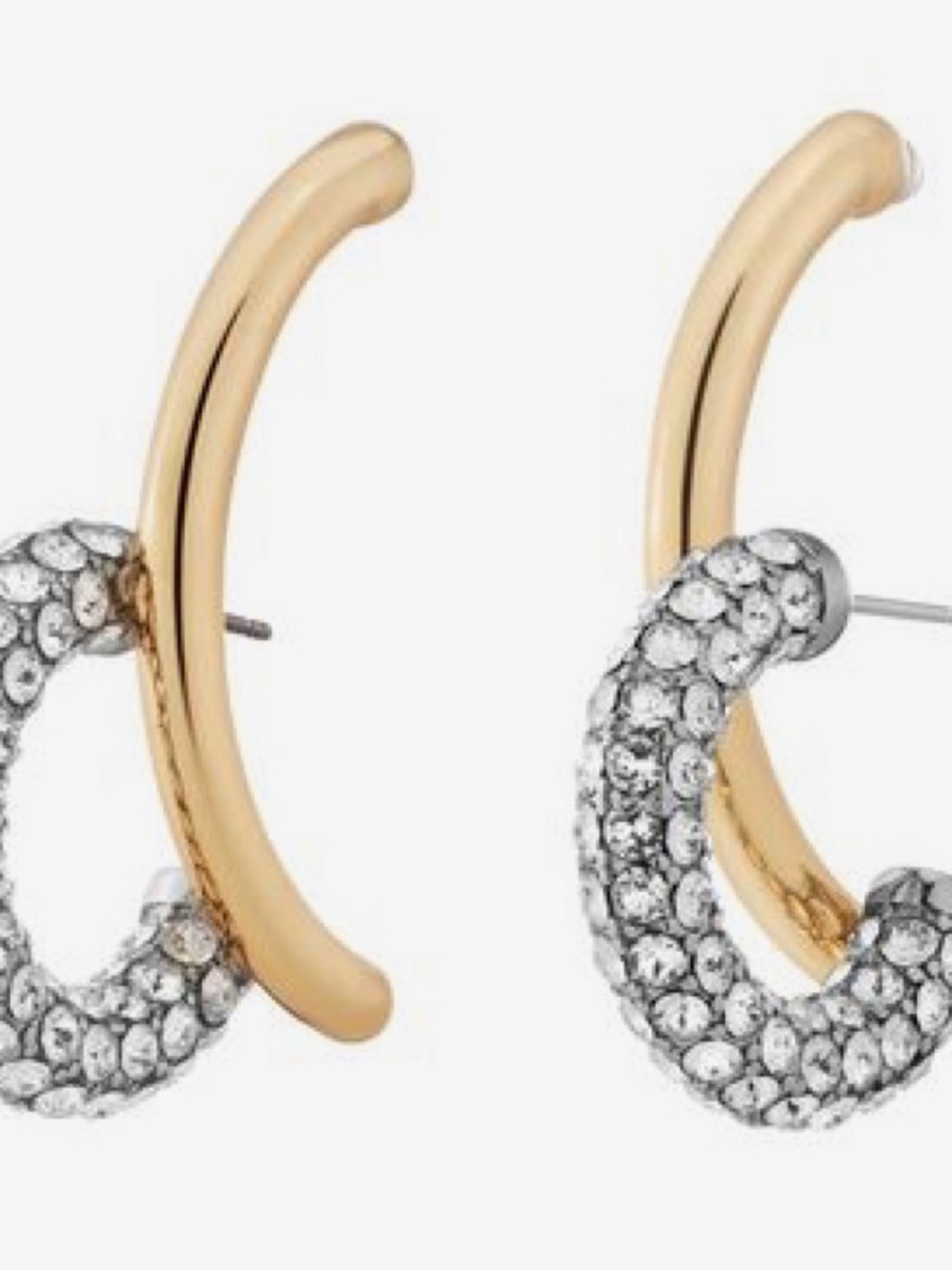 Two-Tone Gold and Silver Crystal Double Hoop Earrings